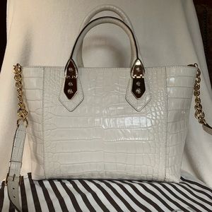 Henri Bendel A-List White Leather Croc Tote GHW
